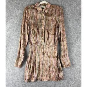 Alexis Ciandra Crepe Shirt Dress Womens Small Abstract Mini Front Long Sleeve